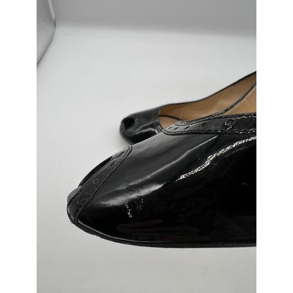 Kate Spade patent leather black round peep toe heels 7.5 Career Preppy - Picture 4 of 10